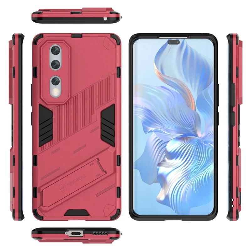 Drop-proof Protection Kickstand Phone Cover for Honor 80 Pro 5G, Hard PC Soft TPU Hybrid Case - Rose
