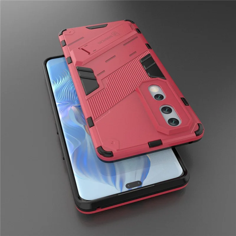 Drop-proof Protection Kickstand Phone Cover for Honor 80 Pro 5G, Hard PC Soft TPU Hybrid Case - Rose