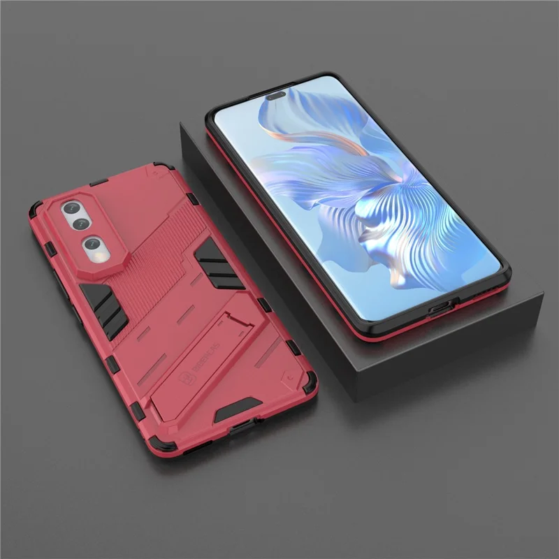 Drop-proof Protection Kickstand Phone Cover for Honor 80 Pro 5G, Hard PC Soft TPU Hybrid Case - Rose