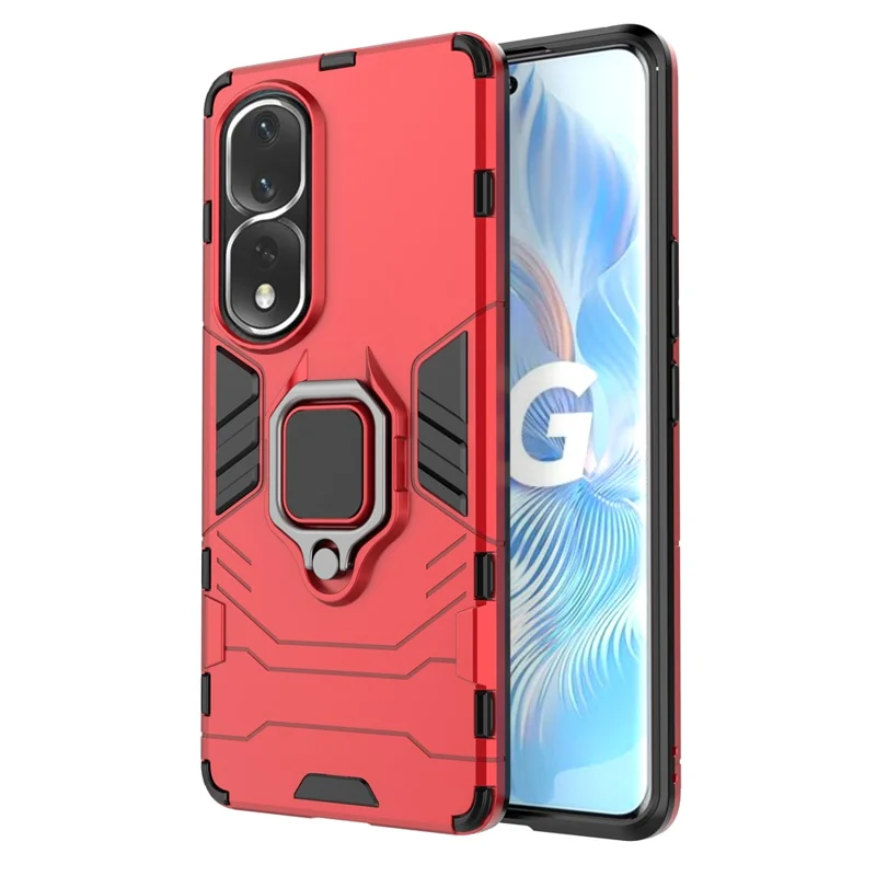 Ring Holder Kickstand Phone Case for Honor 80 Pro 5G, Hard PC + Soft TPU Shockproof Protective Cover - Red