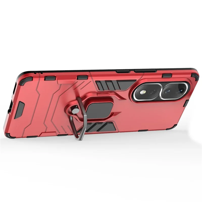 Ring Holder Kickstand Phone Case for Honor 80 Pro 5G, Hard PC + Soft TPU Shockproof Protective Cover - Red