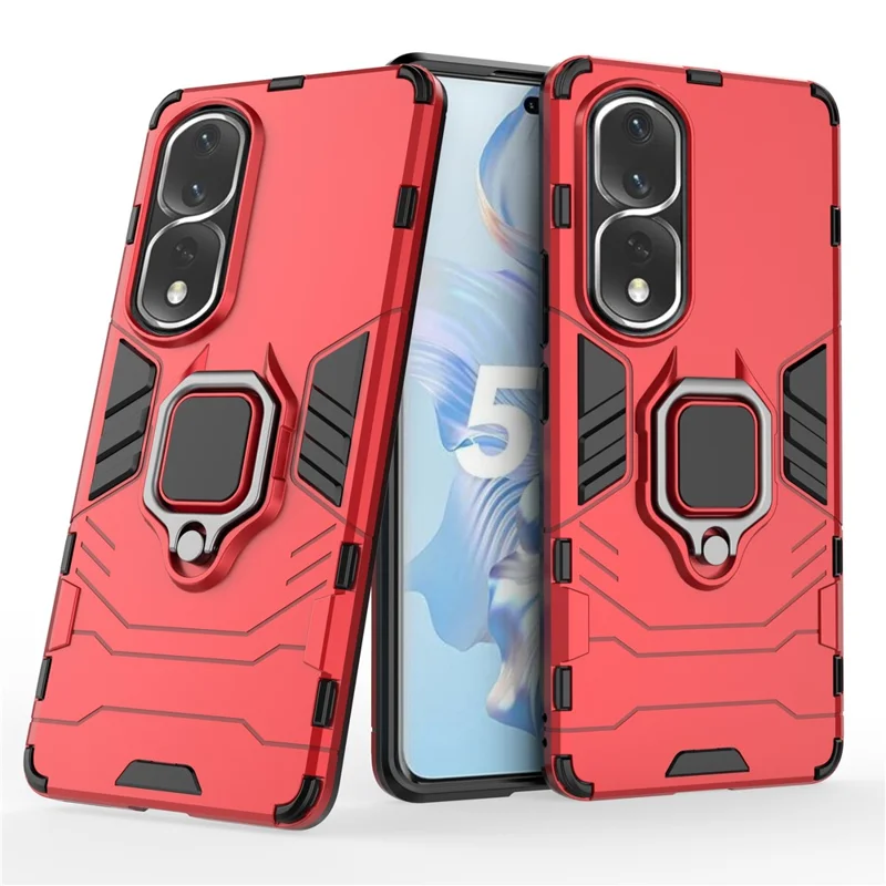 Ring Holder Kickstand Phone Case for Honor 80 Pro 5G, Hard PC + Soft TPU Shockproof Protective Cover - Red