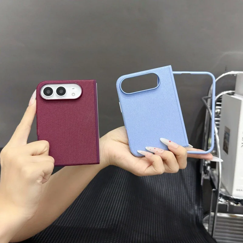 For iPhone Duo Magnetic Case Tech Fabric Texture PU Leather + PC Slim Phone Cover - Cherry Red