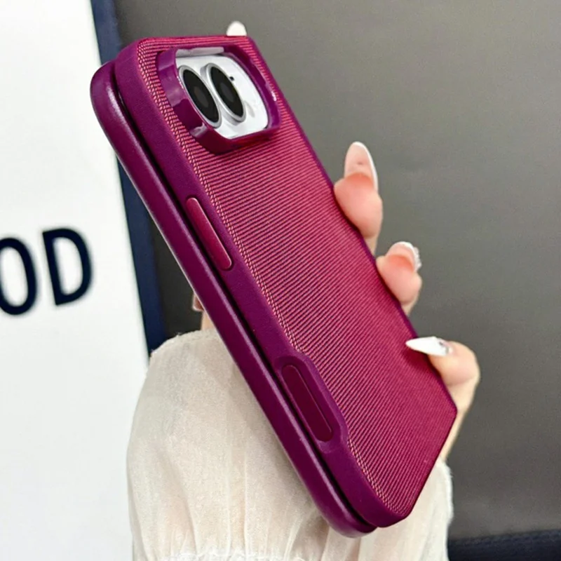 For iPhone Duo Magnetic Case Tech Fabric Texture PU Leather + PC Slim Phone Cover - Cherry Red