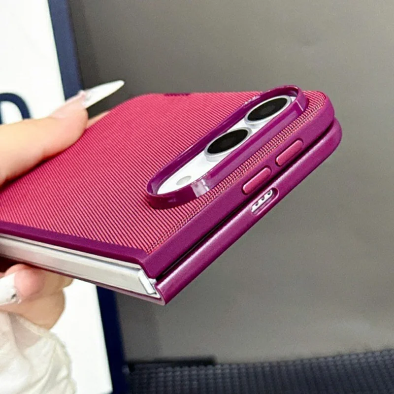 For iPhone Duo Magnetic Case Tech Fabric Texture PU Leather + PC Slim Phone Cover - Cherry Red