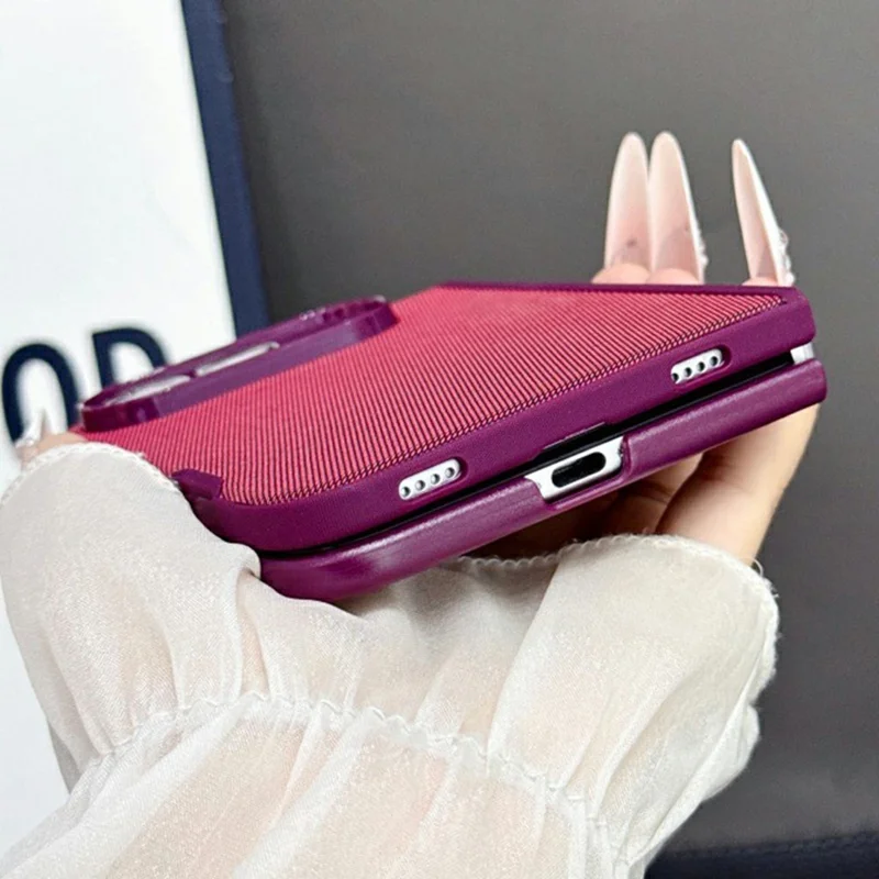 For iPhone Duo Magnetic Case Tech Fabric Texture PU Leather + PC Slim Phone Cover - Cherry Red
