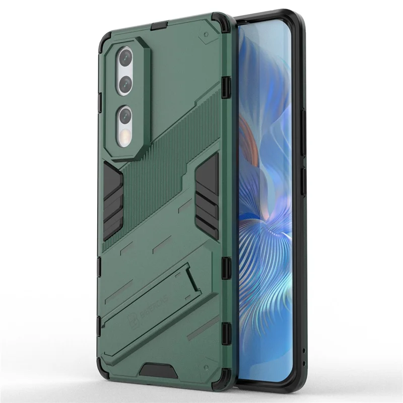 Hard PC Soft TPU Protective Phone Cover for Honor 80 5G, Kickstand Drop-proof Back Case - Green