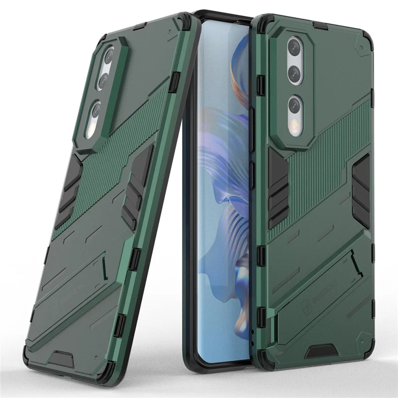 Hard PC Soft TPU Protective Phone Cover for Honor 80 5G, Kickstand Drop-proof Back Case - Green