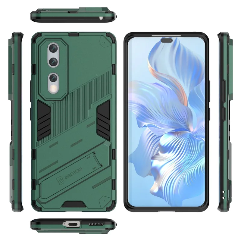 Hard PC Soft TPU Protective Phone Cover for Honor 80 5G, Kickstand Drop-proof Back Case - Green