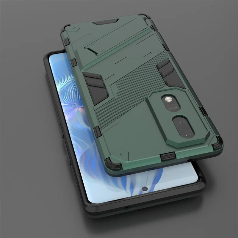 Hard PC Soft TPU Protective Phone Cover for Honor 80 5G, Kickstand Drop-proof Back Case - Green