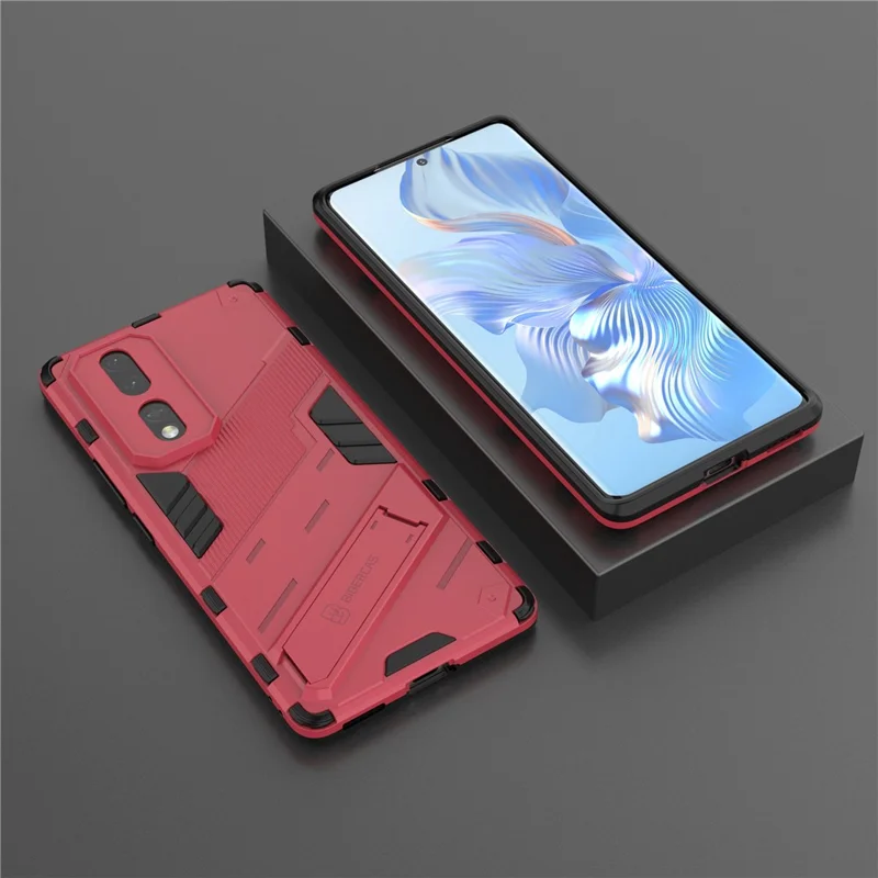 Hard PC Soft TPU Protective Phone Cover for Honor 80 5G, Kickstand Drop-proof Back Case - Rose