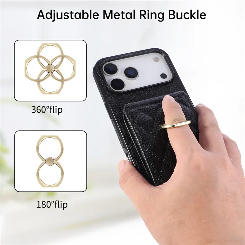 For iPhone 18 Pro Max / 17 Pro Max Case Vertical Flip PU Leather TPU PC Phone Cover with Ring Holder and Shoulder Strap - Black