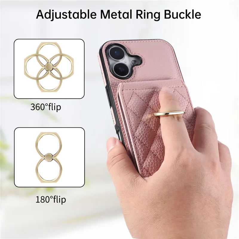 For iPhone 17 Case Vertical Flip PU Leather TPU PC Phone Cover with Ring Holder and Shoulder Strap - Pink