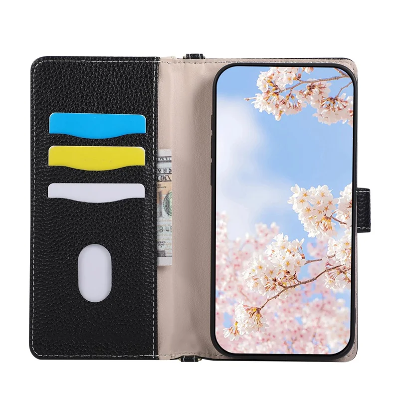 For iPhone 18 Pro Max / 17 Pro Max Case Triangle Splicing Zipper Wallet Leather Cover with Wrist Strap / Shoulder Strap - Zwart