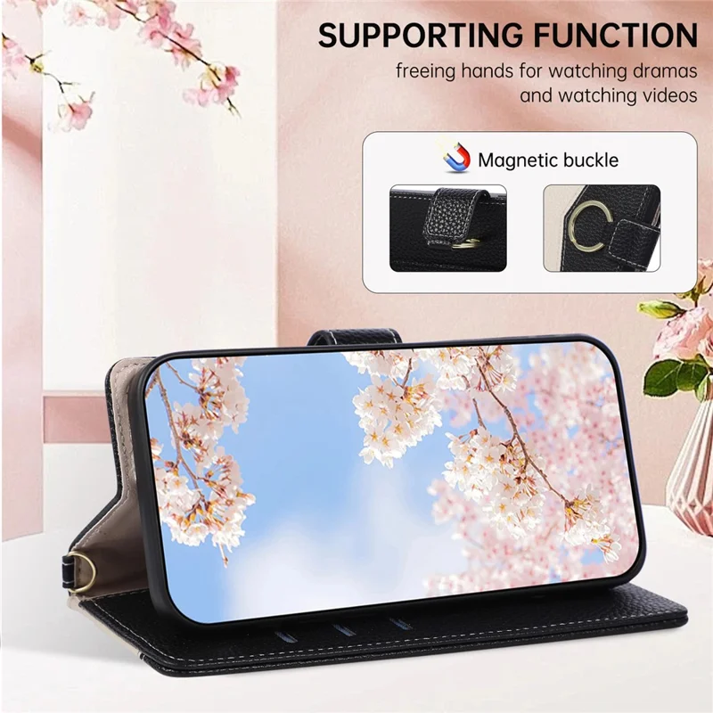 For iPhone 18 Pro Max / 17 Pro Max Case Triangle Splicing Zipper Wallet Leather Cover with Wrist Strap / Shoulder Strap - Zwart