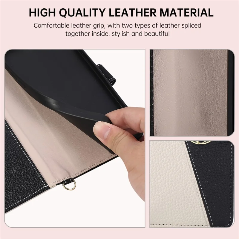 For iPhone 18 Pro Max / 17 Pro Max Case Triangle Splicing Zipper Wallet Leather Cover with Wrist Strap / Shoulder Strap - Zwart