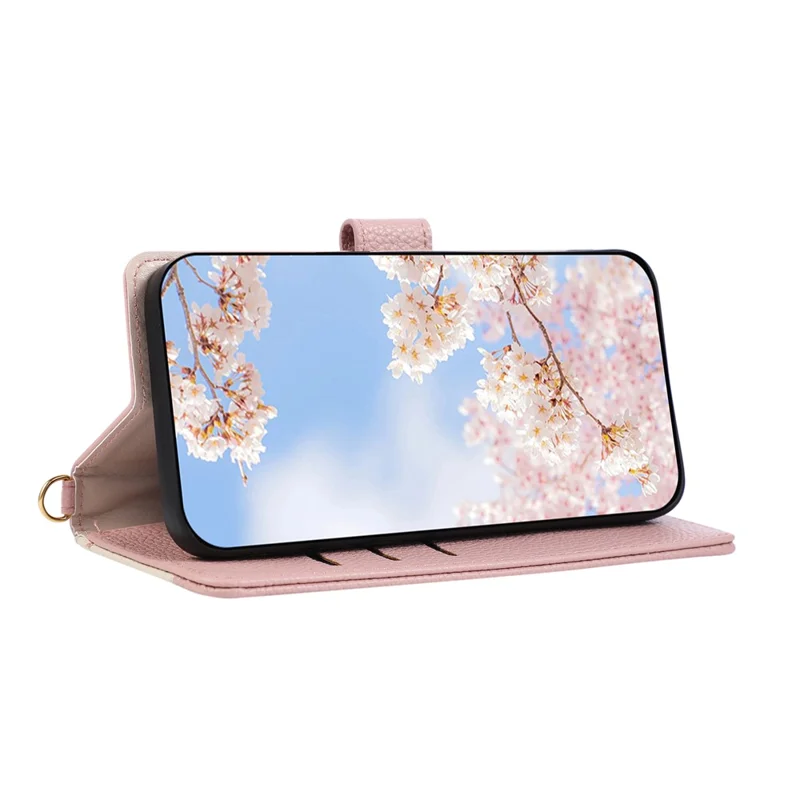 For iPhone 18 Pro / 17 Pro Case Triangle Splicing Zipper Wallet Leather Cover with Wrist Strap / Shoulder Strap - Pink