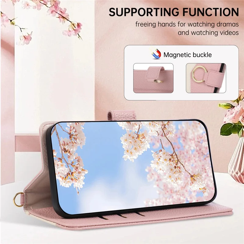 For iPhone 18 Pro / 17 Pro Case Triangle Splicing Zipper Wallet Leather Cover with Wrist Strap / Shoulder Strap - Pink