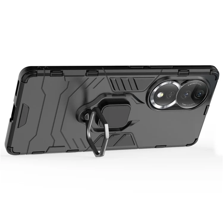 Caso de Protección Del Teléfono Celular Para Honor 80 5G, PC Duro de Kickstand de Anillo TPU Soft TPU Anti-drop Cover - Negro