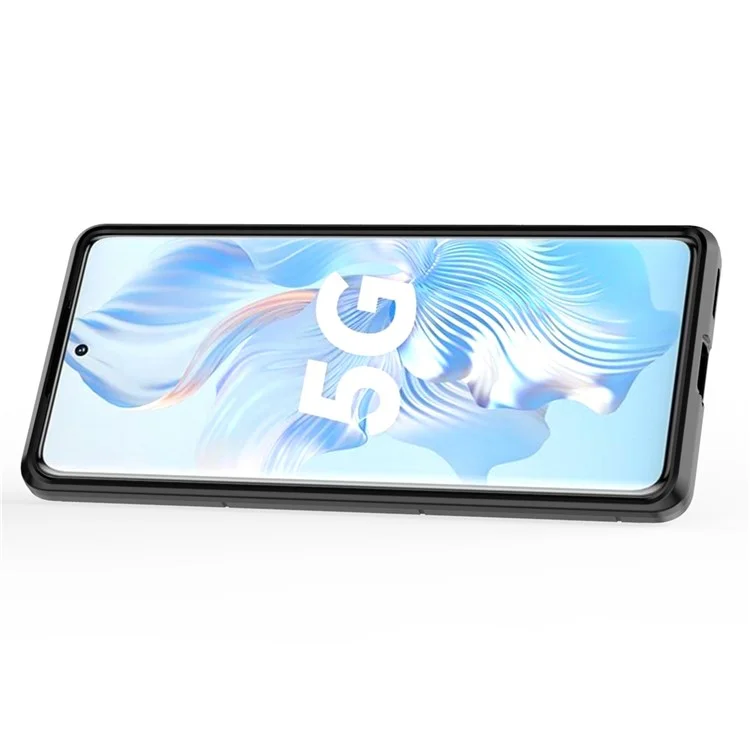Caso de Protección Del Teléfono Celular Para Honor 80 5G, PC Duro de Kickstand de Anillo TPU Soft TPU Anti-drop Cover - Negro
