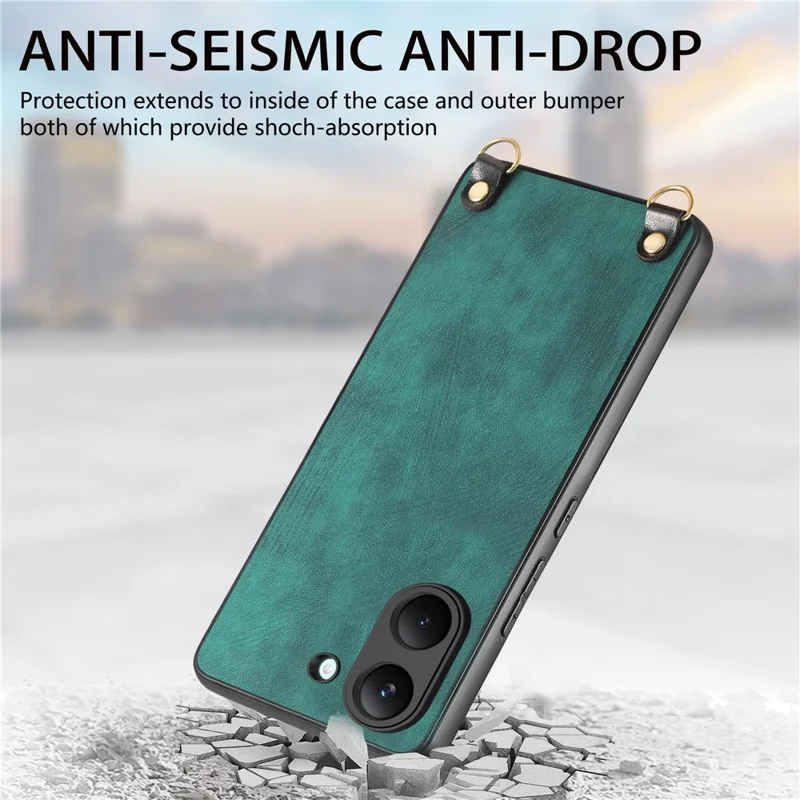For Xiaomi Poco X8 Pro 5G  /  Redmi Turbo 5 5G Case Retro Leather Phone Back Cover with Adjustable Strap - Green