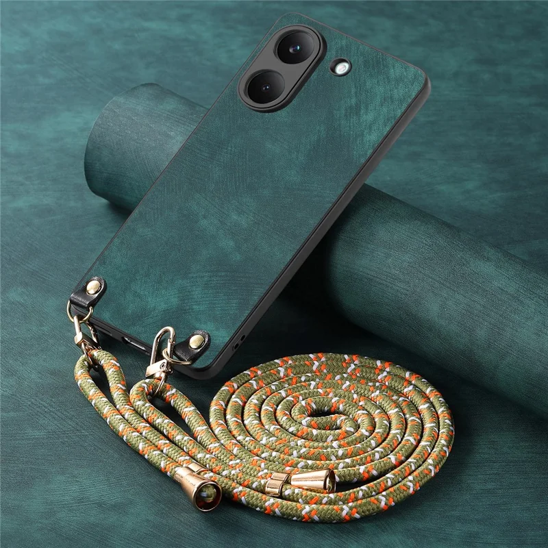 For Xiaomi Poco X8 Pro 5G  /  Redmi Turbo 5 5G Case Retro Leather Phone Back Cover with Adjustable Strap - Green