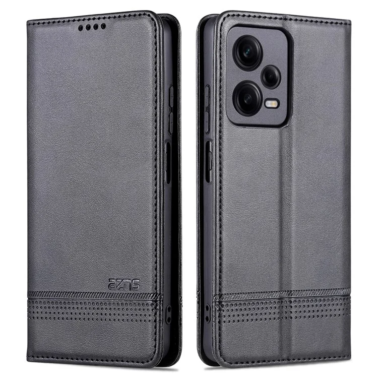 AZNS For Xiaomi Redmi Note 12 Pro Speed 5G / Poco X5 Pro 5G / Note 12 Pro 5G Cowhide Texture Shockproof Phone Stand Case PU Leather Magnetic Auto-absorbed Folio Flip Wallet Cover  - Black