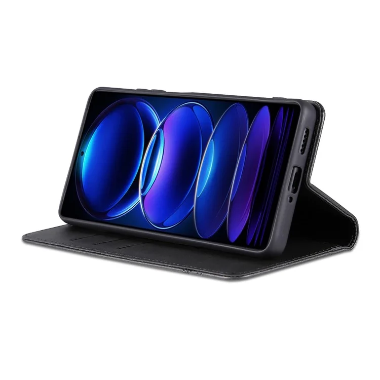 AZNS For Xiaomi Redmi Note 12 Pro Speed 5G / Poco X5 Pro 5G / Note 12 Pro 5G Cowhide Texture Shockproof Phone Stand Case PU Leather Magnetic Auto-absorbed Folio Flip Wallet Cover  - Black