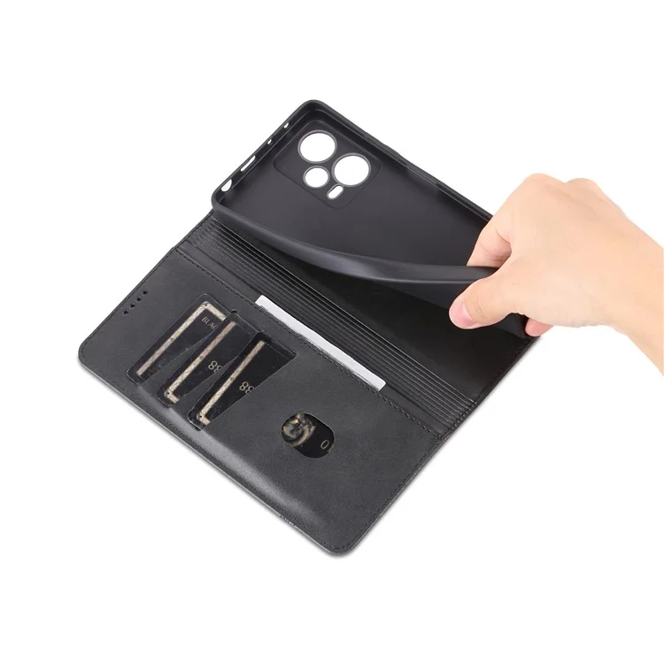 AZNS For Xiaomi Redmi Note 12 Pro Speed 5G / Poco X5 Pro 5G / Note 12 Pro 5G Cowhide Texture Shockproof Phone Stand Case PU Leather Magnetic Auto-absorbed Folio Flip Wallet Cover  - Black