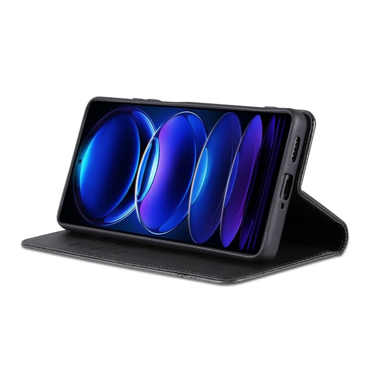 AZNS Pour Xiaomi Redmi Note 12 Pro+ 5G Cowhide Texture PU Leather Case Magnetic Auto-absorbed Stand Wallet Phone Cover - Noir