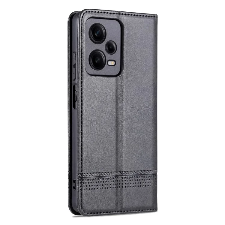 Azns Für Xiaomi Redmi Anmerkung 12 Pro+ 5G Cowdhide Textur PU Leder Hülle Magnetische Automatisch Absorbierte Stand Brieftasche Telefonabdeckung - Schwarz