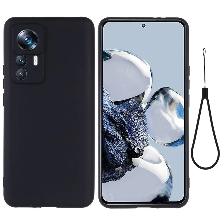 For Xiaomi 12T 5G / Redmi K50 Ultra 5G Liquid Silicone Phone Case Drop-proof Smartphone Protective Cover with Strap - Black
