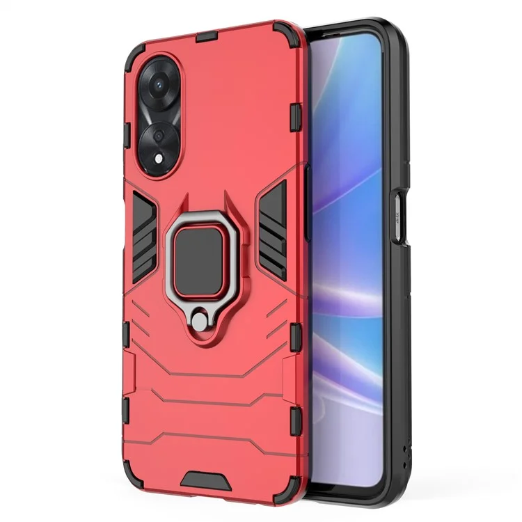 For OPPO A58 5G Ring Holder Kickstand PC+TPU Phone Cover Drop-proof Protective Case - Red