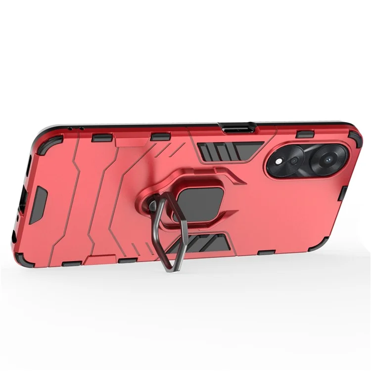 For OPPO A58 5G Ring Holder Kickstand PC+TPU Phone Cover Drop-proof Protective Case - Red