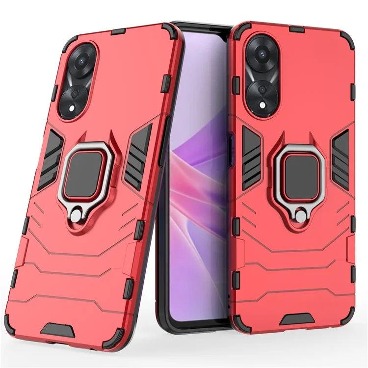 For OPPO A58 5G Ring Holder Kickstand PC+TPU Phone Cover Drop-proof Protective Case - Red