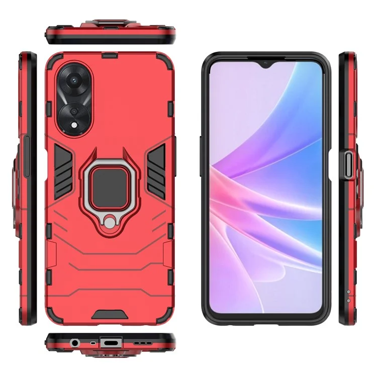 For OPPO A58 5G Ring Holder Kickstand PC+TPU Phone Cover Drop-proof Protective Case - Red