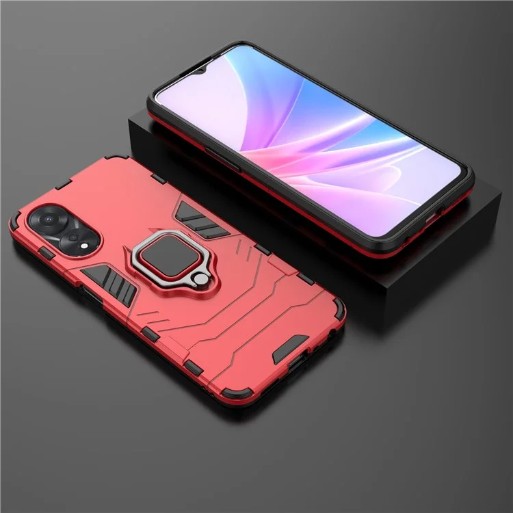 For OPPO A58 5G Ring Holder Kickstand PC+TPU Phone Cover Drop-proof Protective Case - Red