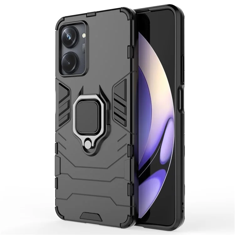Pour Realme 10 Pro 5G Ring Kickstand Shock Absorption Cell Telephone Case Hard pc + Soft TPU Protective Cover - le Noir
