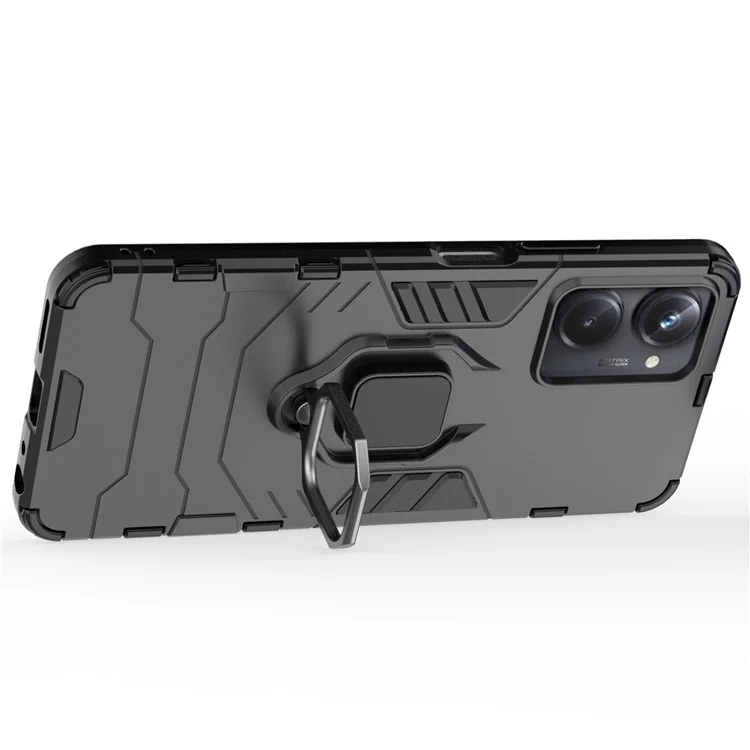 Pour Realme 10 Pro 5G Ring Kickstand Shock Absorption Cell Telephone Case Hard pc + Soft TPU Protective Cover - le Noir