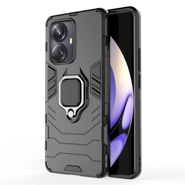 Für Realme 10 Pro+ 5G Ring Kickstand Phone Hülle Drop-of-pc+ Tpu Hybrid-abdeckung - Schwarz