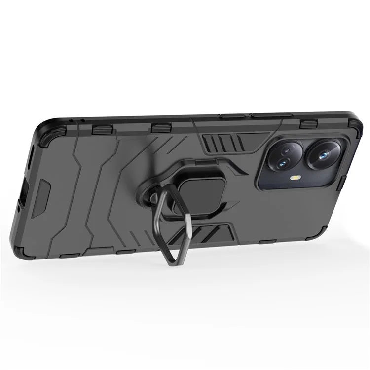 Für Realme 10 Pro+ 5G Ring Kickstand Phone Hülle Drop-of-pc+ Tpu Hybrid-abdeckung - Schwarz