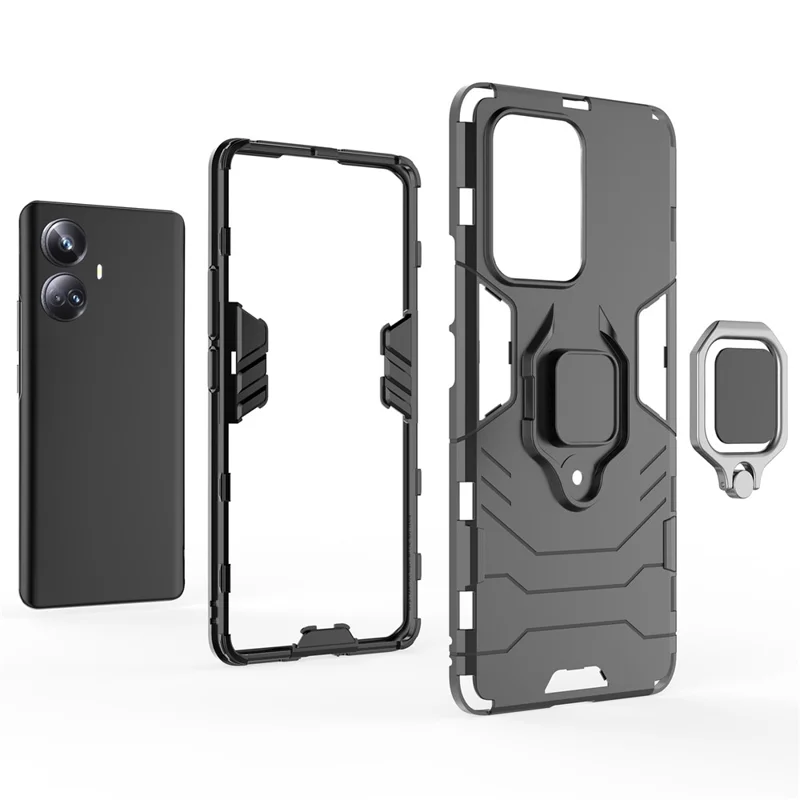 Para Realme 10 Pro+ 5g Ring Kickstand Caixa de Telefone Pc+ Tpu Top Top Top Cover - Vermelho