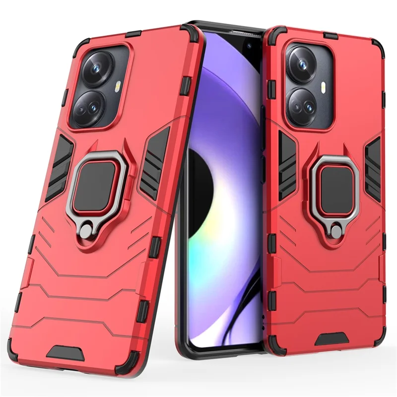Para Realme 10 Pro+ 5g Ring Kickstand Caixa de Telefone Pc+ Tpu Top Top Top Cover - Vermelho