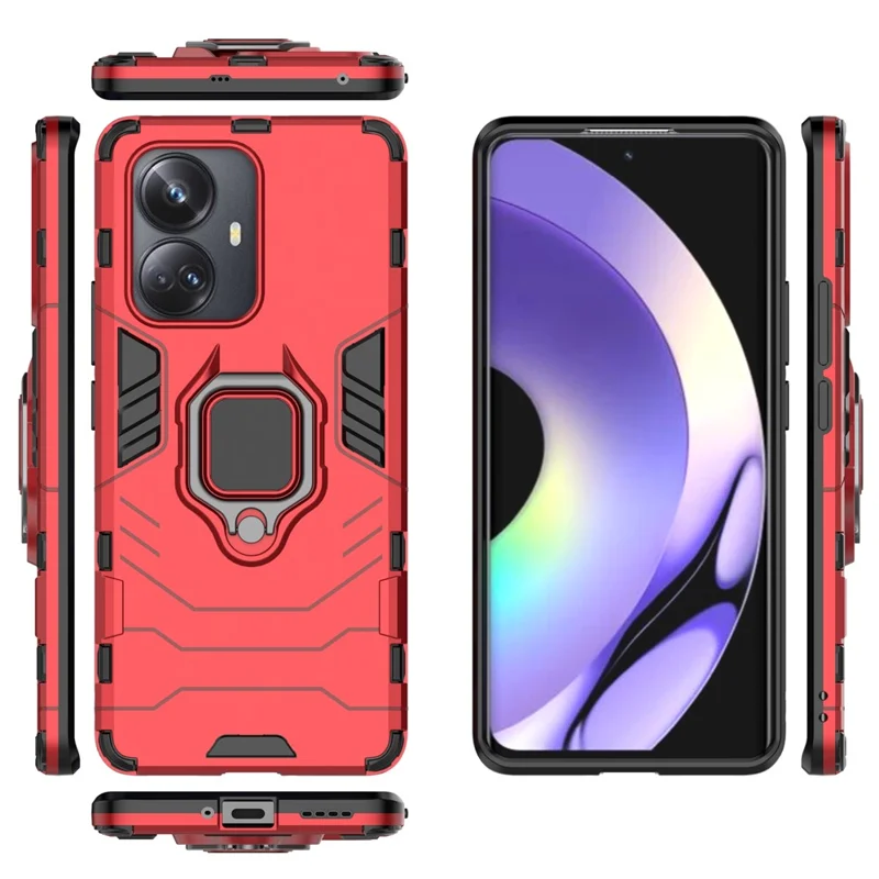 Para Realme 10 Pro+ 5g Ring Kickstand Caixa de Telefone Pc+ Tpu Top Top Top Cover - Vermelho