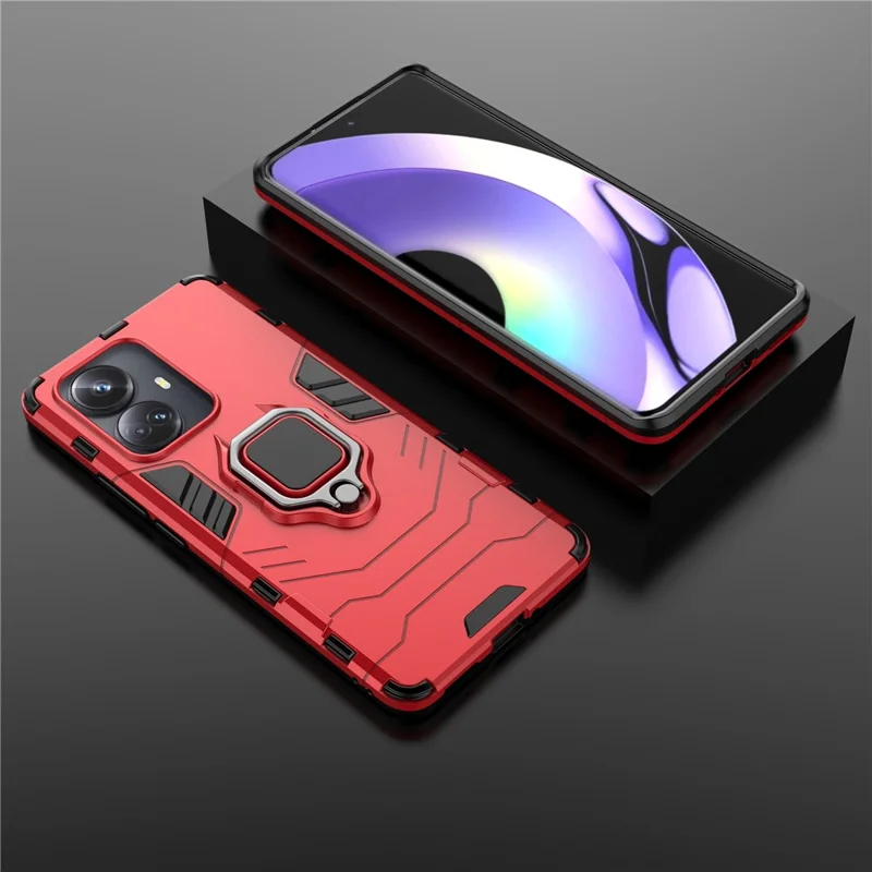 Para Realme 10 Pro+ 5g Ring Kickstand Caixa de Telefone Pc+ Tpu Top Top Top Cover - Vermelho