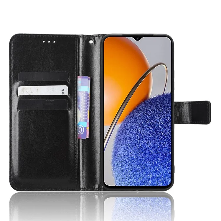 Para Huawei Nova Y61 4G / Disfrute de 50z 4G pu de Cuero PU de Gota Caja de Teléfono Loco Crazy Horse Texture Stand Magnetic Telep With Strap - Negro