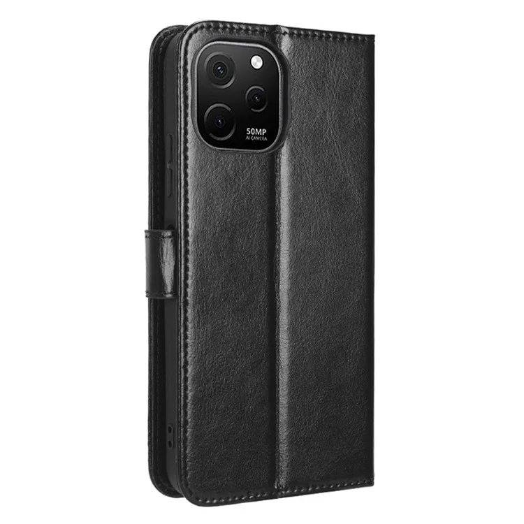 Para Huawei Nova Y61 4G / Disfrute de 50z 4G pu de Cuero PU de Gota Caja de Teléfono Loco Crazy Horse Texture Stand Magnetic Telep With Strap - Negro