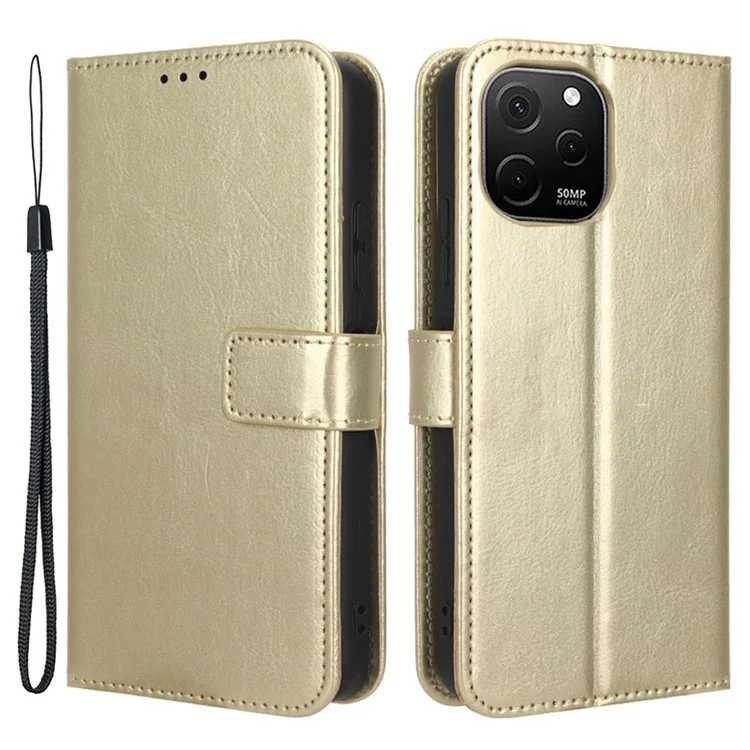 Для Huawei Nova Y61 4G / Наслаждайтесь 50z 4g-защищенным от Кожаного Телефона PU Creck Crease Crazy Horse Texture Skellet Magnetic Phone Cover с Ремешком - Золото