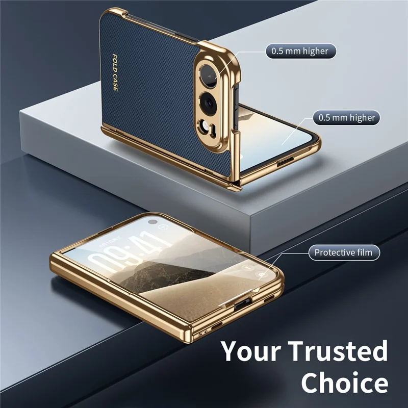 For iPhone Duo Case PU Leather Coated PC Phone Cover with Tempered Glass Screen Protector - Blue