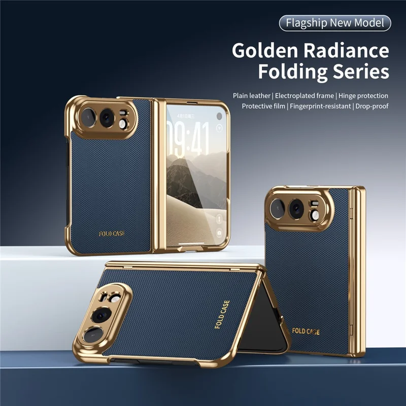 For iPhone Duo Case PU Leather Coated PC Phone Cover with Tempered Glass Screen Protector - Blue